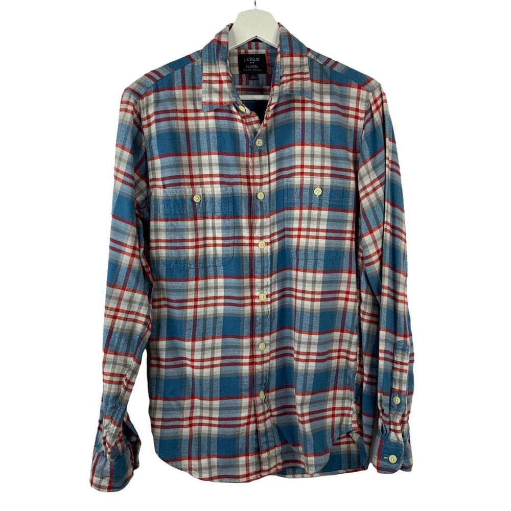 J. Crew Size S Flannel Shirt Button Down Front Blue Plaid Long Sleeve Collared